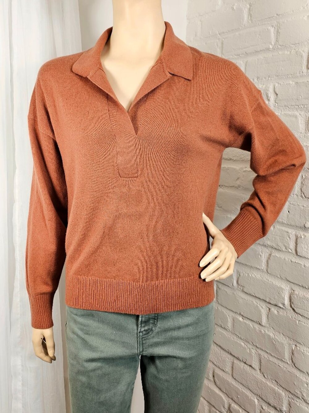 Everlane Cashmere Polo Sweater Rust Brown Size Medium